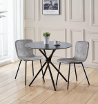 Hallowood Furniture Cullompton v&auml;ike &uuml;mmargune s&ouml;&ouml;gilaud ja toolid 2, must puiduefektiga k&ouml;&ouml;gilaud halli nahast s&ouml;&ouml;gitoolidega s&ouml;&ouml;gikomplekt kodu kohvikusse