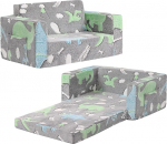 YOTATING Kinder-Sofa-Stuhl, 2-in-1-Kind-Ausklappcouch, bequemes Doppel-Kinder-Sofabett f&uuml;r Spielzimmer, extra weich, 2-Sitzer, Kindercouch zur Liege f&uuml;r M&auml;dchen und Jungen, grauer Dinosaurier