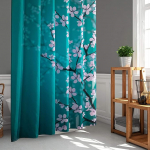 LIGICKY Japanese Style Shower Curtain for Bathroom Durable Waterproof Fabric Shower Curtains for Home Decor 180 x 180 cm, Plum on Blue Background Set with Shower Curtain Rings