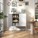 BIZOEIRON Buffet kabinet ustega, kaasaegne v&auml;ike metallkapp, k&uuml;ljepaneel Buffet hoiustamine k&ouml;&ouml;ki, s&ouml;&ouml;gituppa, elutuppa, kallutusvastane disain (valge)