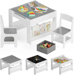 Clevich laste laud koos 2 tooliga, multifunktsionaalne laste puidust istumiskomplekt koos hoiuruumiga, maalimislaud ja k&auml;sit&ouml;&ouml;laud lastele, laua ja toolide komplekt lastetoale, alates 3-st