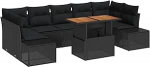 8-teiliges Garten-Sofa-Set mit Kissen in Schwarz aus Poly-Rattan Gartenlounge Model3358669
