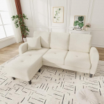 BTM Moderne L-Form Ecksofa mit Chaiselongue 166 x 118 x 77 cm 3-Sitzer Wohnzimmersofa, Cord Modulares Sofa, Hellbeige