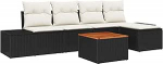 6-teiliges Garten Sofa Set mit Kissen Schwarz Poly Rattan Akazie Gartenlounge Model3347943