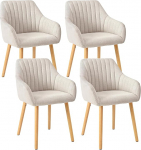 Goeurvant Armrest Chair Dining Room Chair Set of 4 Beige Wooden Legs Upholstered Chair with Armrest Chairs Dining Room Kitchen Chair Living Room Chair Made of Polyester
