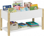 Bellabino Teme laste riiul, raamaturiiul lastele koos hoiukastidega, 4-kohaline riiul raamatute jaoks, m&auml;nguasjariiul, raamatuplats, valge/loomulik, valge/loomulik