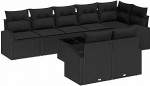 9-teiliges Garten-Sofa-Set mit Kissen Schwarz Poly-Rattan Gartenlounge Model3346103