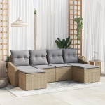 6-teiliges Garten Sofa Set mit Kissen Beige Poly Rattan Gartenlounge Model3346830