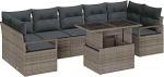 8-teiliges Garten Sofa Set mit Kissen Grau Poly Rattan, 2-Sitzer Garten Sofa mit Stauraum & Kissen Grau Poly Rattan Gartenlounge Model3357512