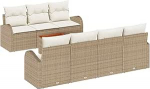 8-teiliges Garten Sofa Set mit Kissen Beige Poly Rattan Akazie, 2-Sitzer Garten Sofa mit Stauraum & Kissen Beige Poly Rattan Gartenlounge Model3356209