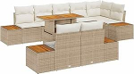 9-teiliges Garten-Sofa-Set mit Kissen Beige Poly Rattan Gartenlounge Model3358820