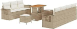 10-teiliges Garten Sofa Set mit Kissen Beige Poly-Rattan Akazie, 3-teiliges Garten Esstisch Set mit Kissen Beige Poly-Rattan Akazie Gartenlounge Model3361711