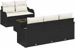 6-teilige Garten-Sofaset mit Kissen Schwarz Poly-Rattan, 2-Sitzer Garten-Sofa mit Kissen Schwarz Poly-Rattan Gartenlounge Model3345577