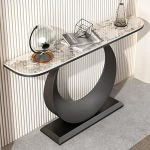 Halbmondf&ouml;rmiger Konsolentisch, 120 cm moderner Sofatisch hinter der Couch, Langer Eingangstisch aus Metall, Flurtisch f&uuml;r das Wohnzimmer im Schlafzimmer zu Hause (Farbe: Schwarz 2)