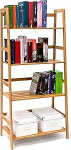 Relaxdays Bambus raamaturiiul raamaturiiul 120 x 57 x 31 cm Puidust riiulid redelikujulised seisvad riiulid 4 tasandi kaitsega, CD-dele, DVD-dele, raamatutele, pruun, 30x50x120 cm.