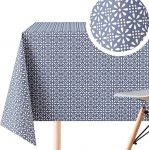KP HOME Oilcloth Tablecloth PVC Tablecloth Retro Flowers Design in Faded Navy Blue Rectangular 250 x 140 cm Oilcloth Smooth Water-Repellent Vinyl Plastic Wax Tablecloth Easy Care 8 Seats