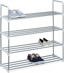 Relaxdays Shoe Rack, Size: 93 x 90 x 30 cm Shoe Storage made of Powder-Coated Metal with 4 Levels, 4 Shelves as Shoe Holder and Free-Standing Shoe Stand for the Hallway for 16 Pairs of Shoes, Silver