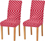 JUMBEAR Vintage Polka Dots White and Red Chair Covers for Dining Room, Stretch Chair Slipcovers, Removable, Washable, Anti-Dust, Kitchen Chair Cover, Decorative Seat Protector, Set of 4