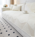 vctops Farmhouse Solid Color Embroidery Sofa Couch Cover Cotton Quilted Washable Non-Slip Sofa Slipcover for Dogs Kids Pet Furniture Protector (Cream, 28"x28")