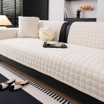 JPGGD Samt-Couchbez&uuml;ge f&uuml;r Sofa, waschbar, abschnittsweise, kleine rutschfeste Sofa-Schonbez&uuml;ge f&uuml;r Armlehne und R&uuml;ckenlehne (1 St&uuml;ck, Beige-Wei&szlig;, 71,1 x 71,1 cm)