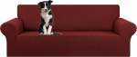 KEKUOU pluss suurus Stretch diivan Slipcover,1PC(94"-109") 4 istekoha diivan Slipcover elastse alusega lastele lemmikloomadele Jacquard kangast ruuduline (XL, tumepunane)