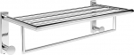 QL Towel Rail for Bathroom, Wall Mounted, Bath Towel Holder with 2 Hooks, Stainless Steel, 50 cm, Silver/Chrome