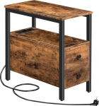 HOOBRO EBF542BZ01 K&otilde;rvallaud koos laadimisjaamaga, diivanilaud 2 sahtliga ja USB-pordi ning pistikupesaga, &ouml;&ouml;kapp v&auml;ikestesse ruumidesse, stabiilne ja vastupidav, elutuppa, magamistuppa, tumepruun