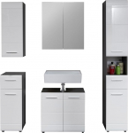 trendteam smart living - Line - Vannitoa kombinatsioon - Valge k&otilde;rgl&auml;ikega / Hall - Valamu, peegelkapp, k&otilde;rge kapp, seinakapp, kapp - (S x K x P) 150 x 182 x 31 cm - l&auml;ikiv kroom