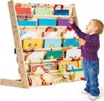 Laste raamaturiiul, laste riiul 6 Oxfordi riidest kambriga, laste raamaturiiul, puidust riiul koos hoiukambriga, seisev riiul, ruumi s&auml;&auml;stev hoiustamine, 75 L x 30 W x