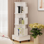 P&ouml;&ouml;rlev raamaturiiul, seisev riiul, 360&deg; vabalt p&ouml;&ouml;ratav, raamaturiiul, elutuba, magamistuba, 3-kihiline raamaturiiul, riidest sahtli ja ratastega, raamaturiiul, valge, 40 x 40 x 115 cm