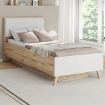 Forte VANKKA Voodiraam Voodip&otilde;hi 90 x 200 cm Kaasaegne voodi polsterdatud peatsiga &Uuml;he voodi magamistoas Puidust komposiitplankudest tammepuidust dekoor 97,4 cm lai x 94,2 cm k&otilde;rge x 206,5 cm s&uuml;gavus