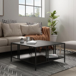 [en.casa] Kumlinge kohvilaud 40 x 80 x 80 cm riiuliga elutoa laud ruudukujuline diivanilaud metallist kohvilaua must
