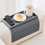 GEHE Bamboo Sofa Arm Tray, Foldable Couch Arm Tray, Side Table, Armrest Tables, Drink Holder for Snacks, Drinks, Beer, Phone, Control, Flexible and Portable, Non-Slip Bottom