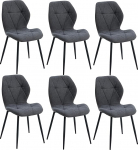 Komplekt 6 s&ouml;&ouml;gitooli, kaasaegsed k&ouml;&ouml;gitoolid, metallist jalgadega polsterdatud toolid, riidest padjad teemantmustriga, tumehall