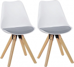 WOHNLING Komplekt 2 Retro s&ouml;&ouml;gitooli ilma k&auml;etugedeta | Istmekangas Hall | K&ouml;&ouml;gitool valge plastist seljatoega ja 4 puidust jalaga | Skandinaavia disainiga s&ouml;&ouml;gitool - polsterdatud