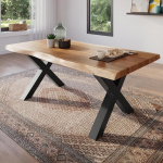 S&ouml;&ouml;gitoa laud 160 x 85 cm, massiivne akaatsiapuit, naturaalset v&auml;rvi lauaplaat, ehtsa v&otilde;raga, X-raamiga, must