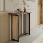 Konsolentisch aus Holz und Rattan Im Landhausstil, Schmal, Langer Beistelltisch Hinter Dem Sofa f&uuml;r Wohnzimmer, Flur, Eingangsbereich(120x30x80cm/47x12x31in)