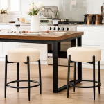 S&ouml;&ouml;gitoolid 2 seljatoeta k&ouml;&ouml;gi elutuba Mid Century Modern toolid &uuml;mmargune pehme beež buklee polsterdatud tahke metallist jalad