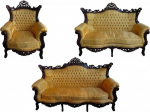 Casa-Padrino Baroque Living Set Master Gold Mustri/Mahagony Brown - 3-kohaline + 2-kohaline + 1 tugitool