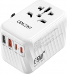 LENCENT rahvusvaheline reisimisadapter, 65W GaN3 universaalne adapter 2 PD3.0 t&uuml;&uuml;pi C+2 QC USB A, &uuml;lemaailmne toiteadapter, k&otilde;ik &uuml;hes reisipistikus ELi/USA/UK/AU pistikupesadele, valge