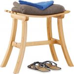 Relaxdays Bamboo Stool, Elegantly Curved Footstool, Wooden Chair, HxWxD: 48 x 56 x 28.5 cm, Natural