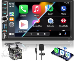 2 DIN autoraadio, BT Car Play juhtmevaba Carplay ja Android Car, Double DIN, 7-tolline HD puuteekraan, RDS FM-raadio / t&uuml;&uuml;p C / kiirlaadimine / mikrofon / tahavaatekaamera