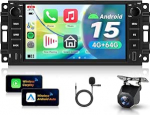 4G+64G Autoradio Android 15 jaoks Jeep Wrangler Grand Cherokee Compass/Dodge Journey Caliber/Chrysler 300C Sebring,7'' HD puuteekraan koos Carplay Android Auto GPS WiFi USB/TYP-C Bluetooth FM RDS