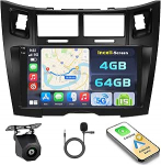 Hikity Android 15 4+64G autoraadio Toyota Yaris/Vitz 2005-2011 9-tollise Incell puuteekraaniga, autoraadio 2DIN traadita Carplay Android autoga, FM/RDS raadio BT GPS WiFi tagurduskaamera + mikrofoniga