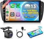 2G + 64G Androidi autoraadio Seat Ibiza 6j IV 2009-2014 juhtmevaba Carplay Androidi autonavigatsioon GPS WiFi 9-tolline autoraadio koos Mirror Link Bluetooth FM/RDS/DAB+/OBD2/SWC/EQ/USB tagurduskaameraga
