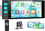 Hodozzy 1 DIN autoraadio juhtmevaba CarPlay Android auto peeglilinkiga, 6-tolline Incell puutetundlik raadioekraan 1 DIN koos Bluetooth 5.2, FM, EQ, SWC, v&auml;rviline taustvalgustus, USB/Type C, kaamera