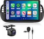 8 Core 2 + 64G: Hodozzy Carplay autoraadio Fiat 500 2007-2015, 9-tolline puuteekraaniga Android autoraadio Android Car/WiFi/GPS/RDS/FM/Bluetooth/USB + tagurduskaamera, must