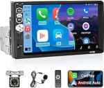 Podofo Autoradio 1 DIN koos Apple Carplay ja Android Car, 7-tolline puuteekraan, Bluetooth k&auml;ed-vabaduse komplekt, FM-raadio, SWC, Mirror Link, USB-port, tagurduskaamera kaasa arvatud