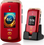 VOCA suure nupuga Flip mobiiltelefon eakatele | Dual Screen | 4G LTE | Valju heli | SOS-nupp | Kuuldeaparaadi &uuml;hilduvus | Laadimisjaam | Ennustustekst | V543 (punane)