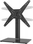 Hemuduplus Universal Swivel TV Stand / Alus Table Top TV Stand 21 kuni 47-tollise teleri jaoks 90 kraadi p&ouml;&ouml;ramisega, 4 taseme k&otilde;rgus reguleeritav, raske karastatud klaasist alus, mahutab kuni 45kg, HT02B-002P